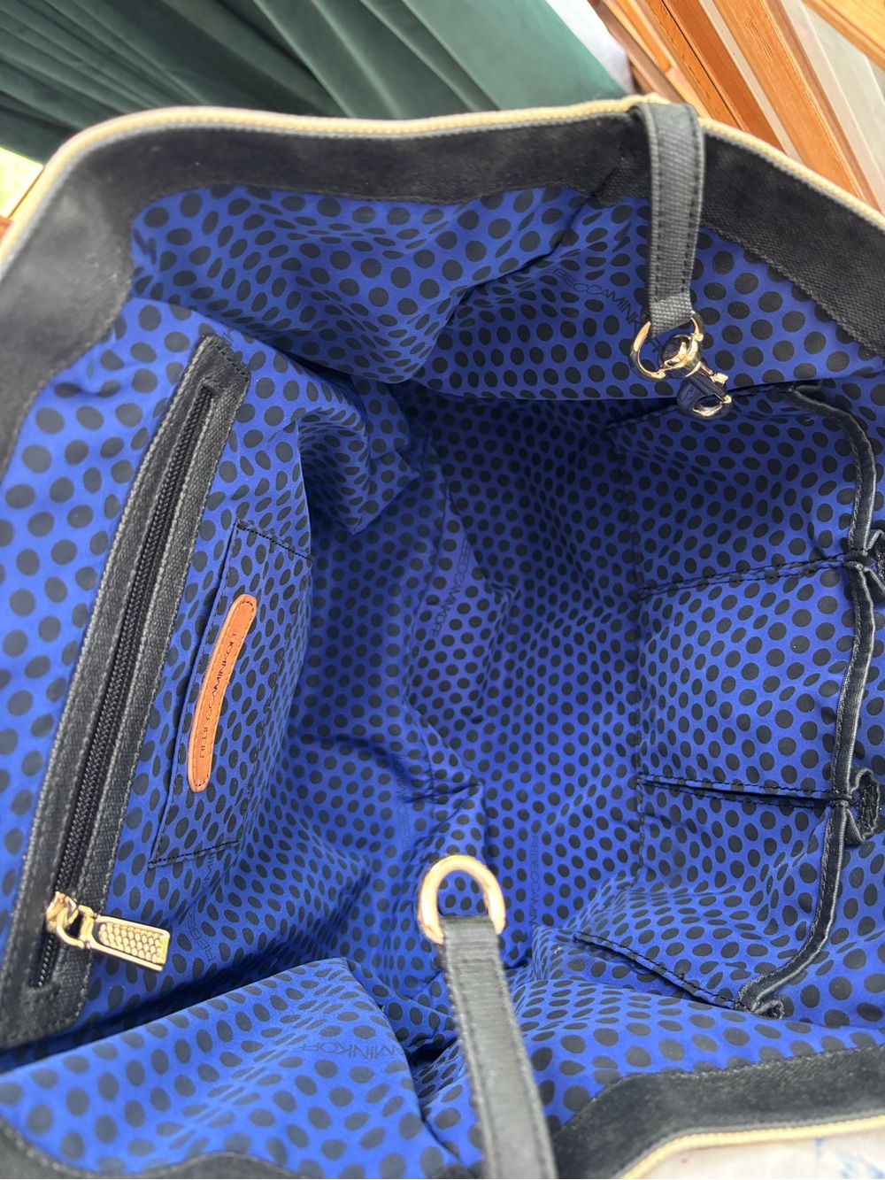 REBECCA MINKOFF $195 • 2016 Cherish Tote Navy Striped Canvas Leather Handles - Picture 9 of 11